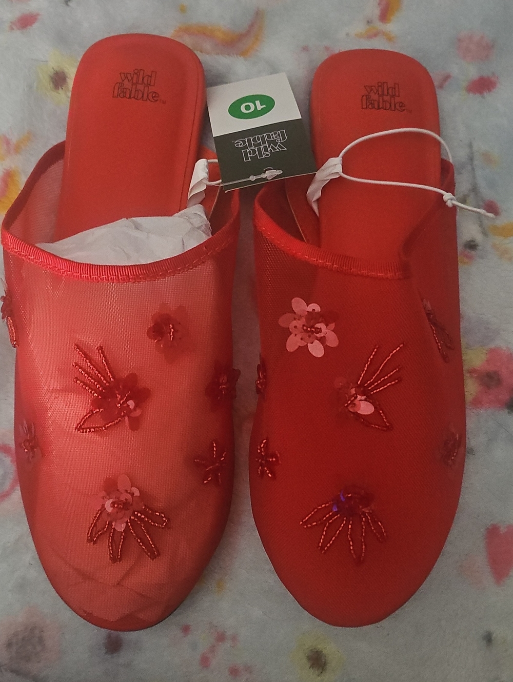 wild fable Red Floral Sequin Slip-On Mules